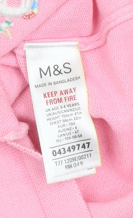 Marks and Spencer Girls Pink Unicorn Embroidered Cotton Cardigan 3-4 Years