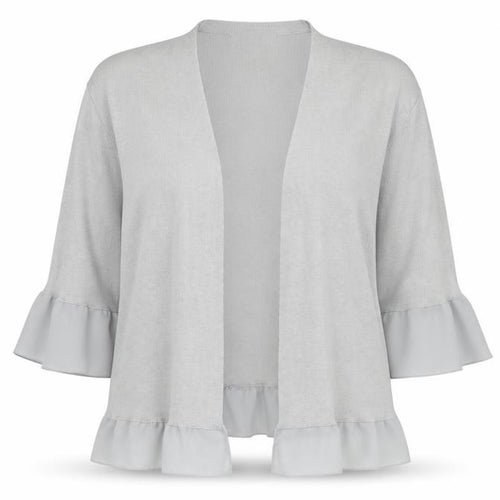 Marks and Spencer Women Silver Grey Size 16 Open Cardigan with Ruffle Sleeves