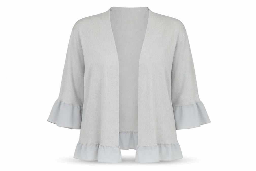 Marks and Spencer Women Silver Grey Size 16 Open Cardigan with Ruffle Sleeves