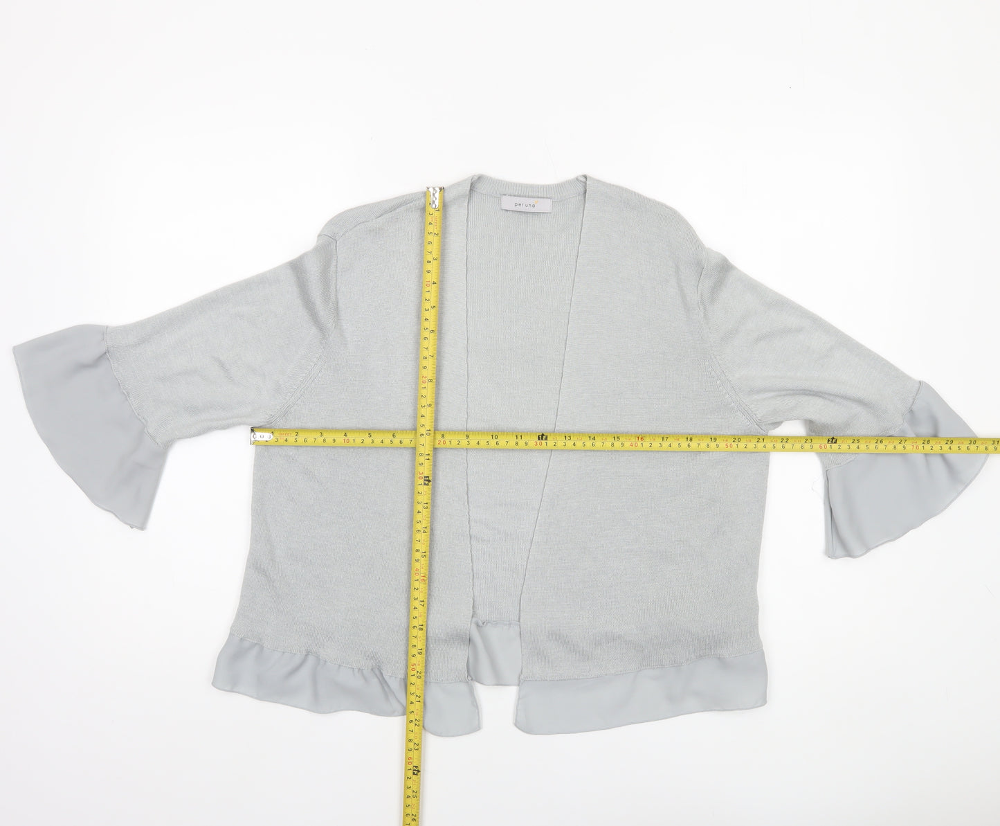 Marks and Spencer Women Silver Grey Size 16 Open Cardigan with Ruffle Sleeves