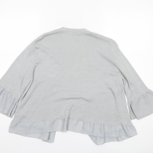 Marks and Spencer Women Silver Grey Size 16 Open Cardigan with Ruffle Sleeves