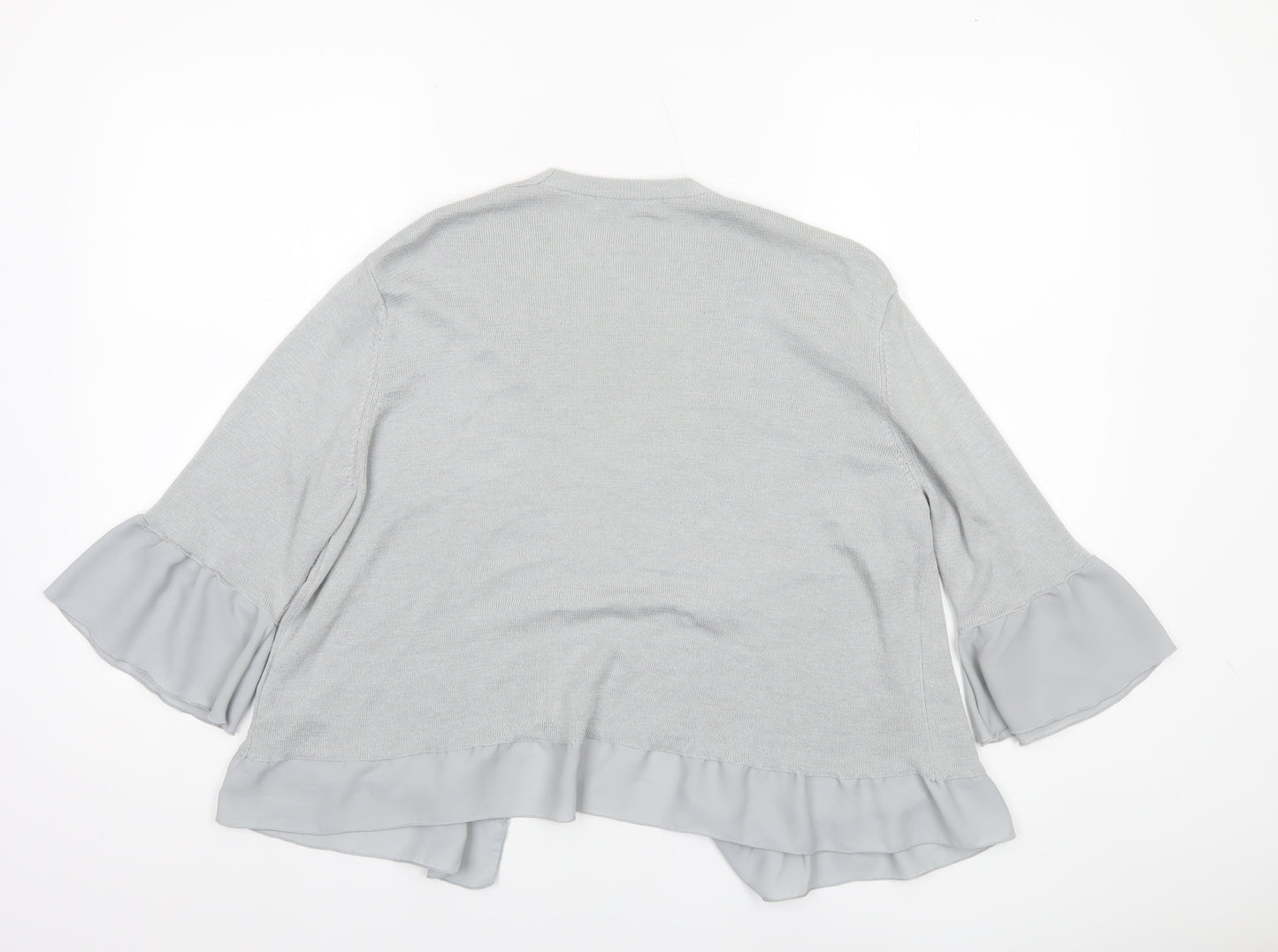 Marks and Spencer Women Silver Grey Size 16 Open Cardigan with Ruffle Sleeves
