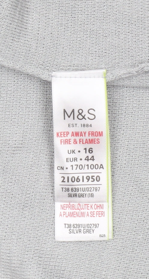 Marks and Spencer Women Silver Grey Size 16 Open Cardigan with Ruffle Sleeves