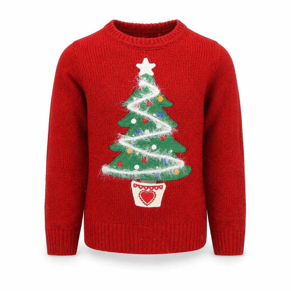 Front view of Tu girls’ red christmas tree jumper 6 years acrylic blend