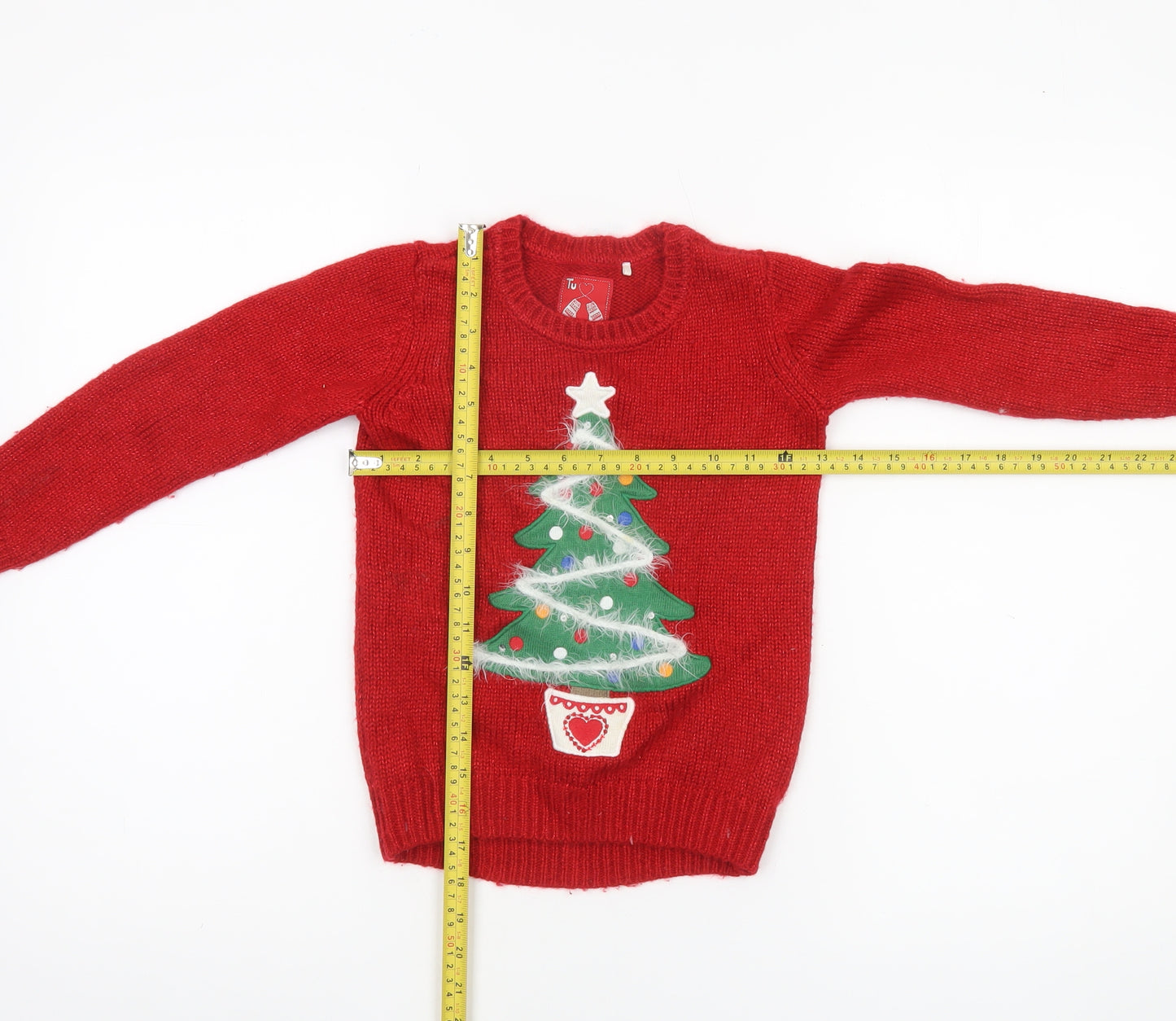 Tu Girls Red Christmas Tree Jumper 6 Years Acrylic Blend