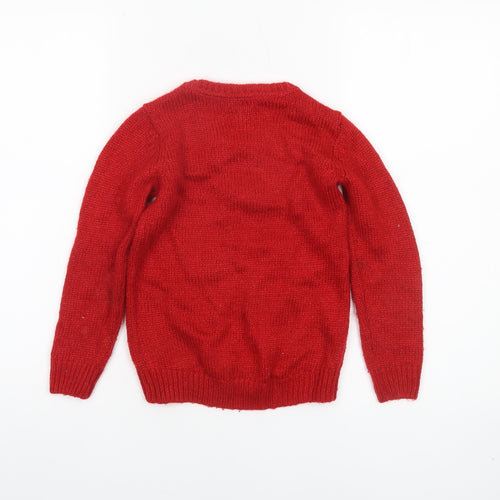 Tu Girls Red Christmas Tree Jumper 6 Years Acrylic Blend