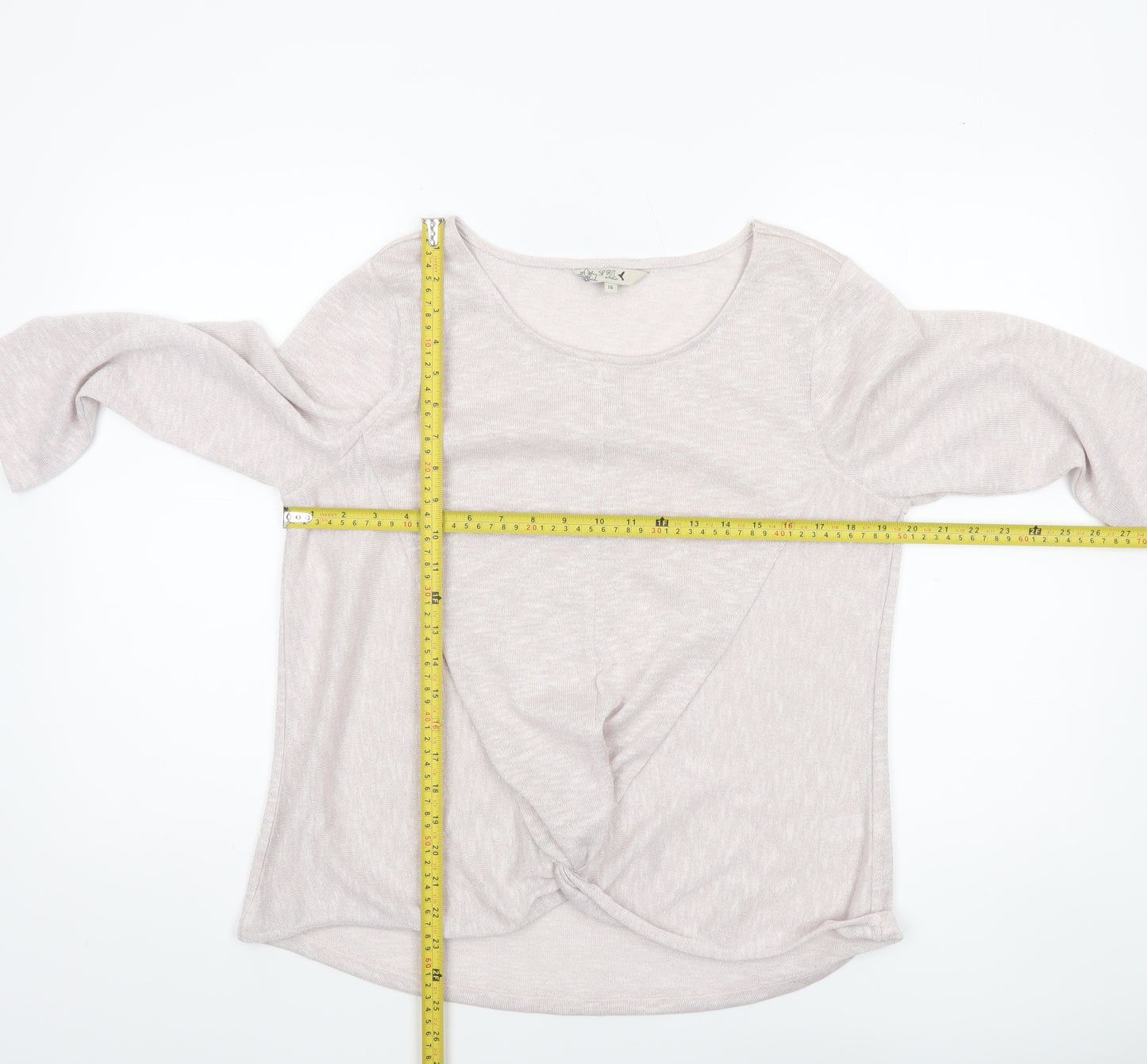 Spirit at M&Co Womens Pink Metallic Knit Twist Front Jumper Size 16