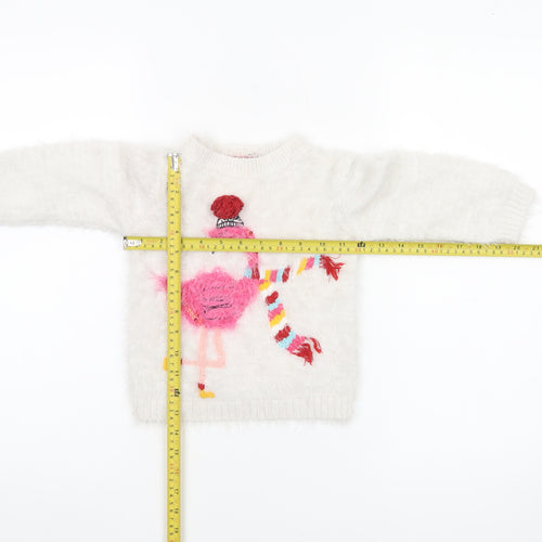Nutmeg Girls Ivory Fuzzy Pullover Jumper 2-3 Years Pink Flamingo Winter Knit