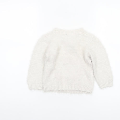 Nutmeg Girls Ivory Fuzzy Pullover Jumper 2-3 Years Pink Flamingo Winter Knit