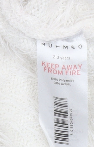 Nutmeg Girls Ivory Fuzzy Pullover Jumper 2-3 Years Pink Flamingo Winter Knit