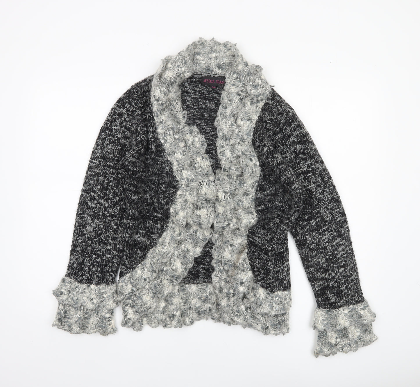 Jessica Graaf Women's Grey Chunky-Knit Ruffle Cardigan S