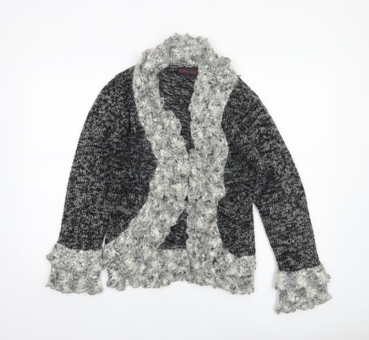 Jessica Graaf Women's Grey Chunky-Knit Ruffle Cardigan S