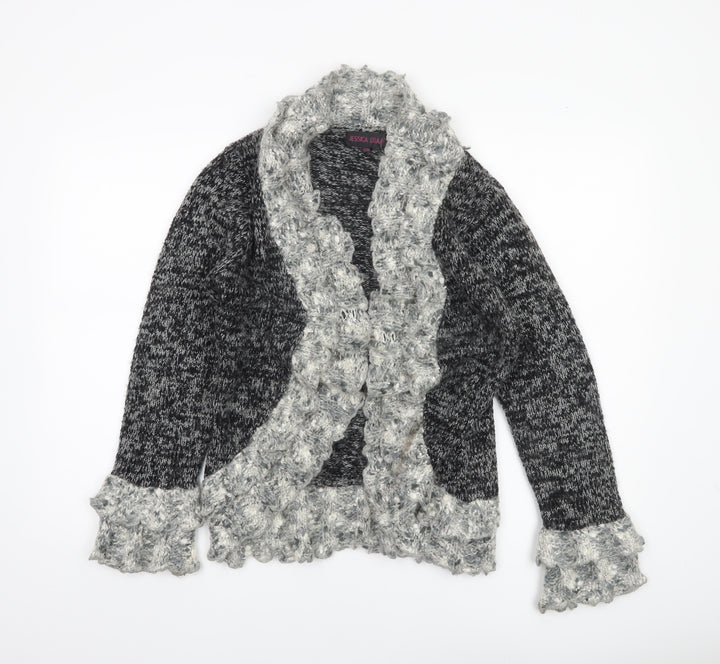 Jessica Graaf Women's Grey Chunky-Knit Ruffle Cardigan S
