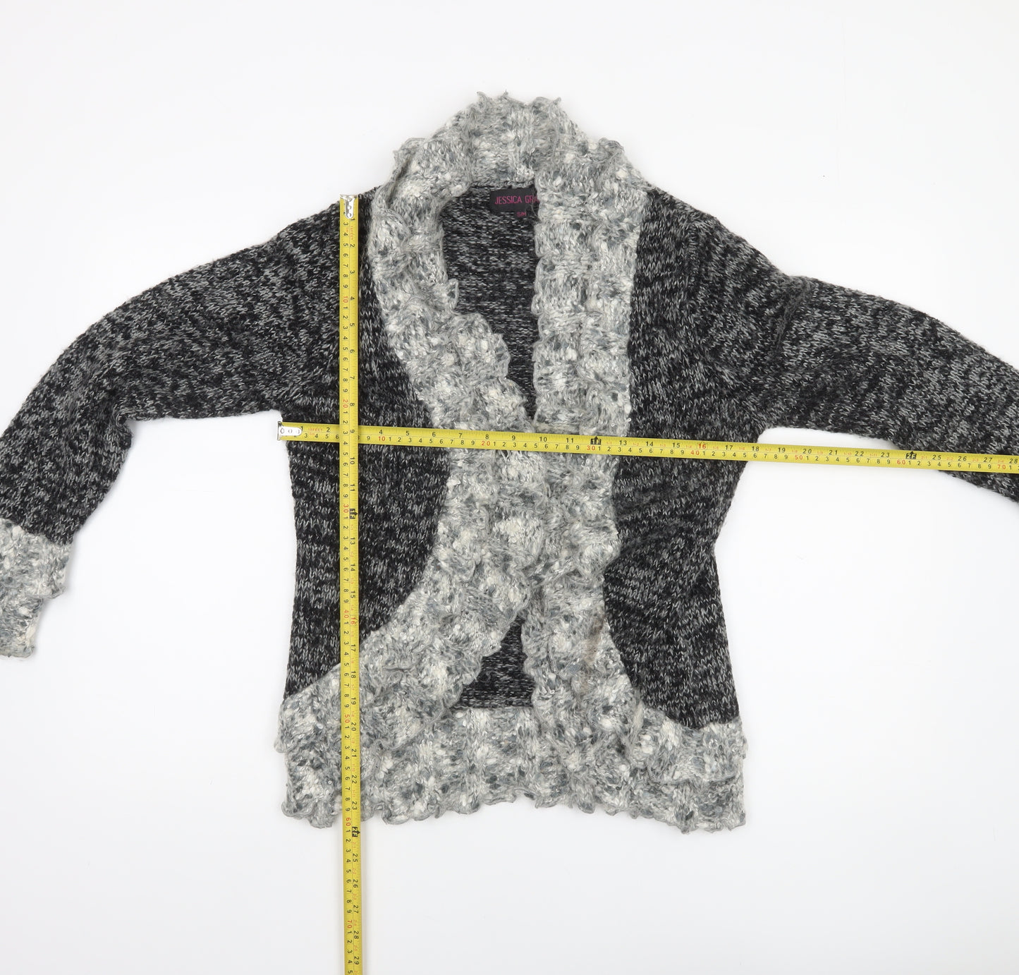 Jessica Graaf Women's Grey Chunky-Knit Ruffle Cardigan S