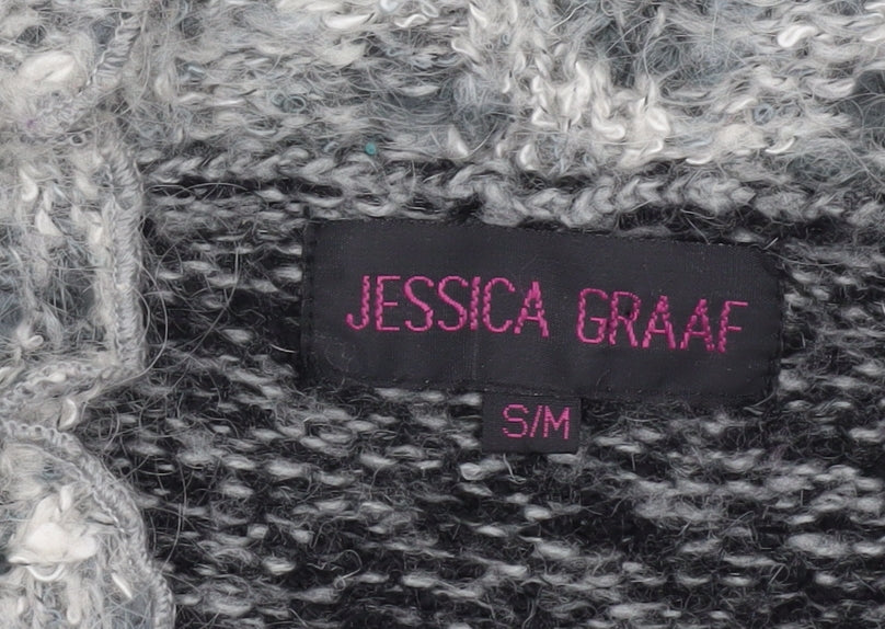 Jessica Graaf Women's Grey Chunky-Knit Ruffle Cardigan S