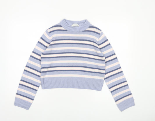 H&M Girls Lilac Striped Acrylic Pullover Jumper UK 10-11 Years