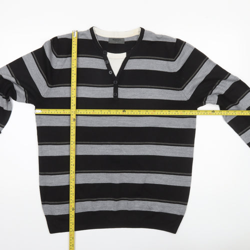 Burton Men’s Black Grey Striped Henley Jumper Size L Acrylic Knit