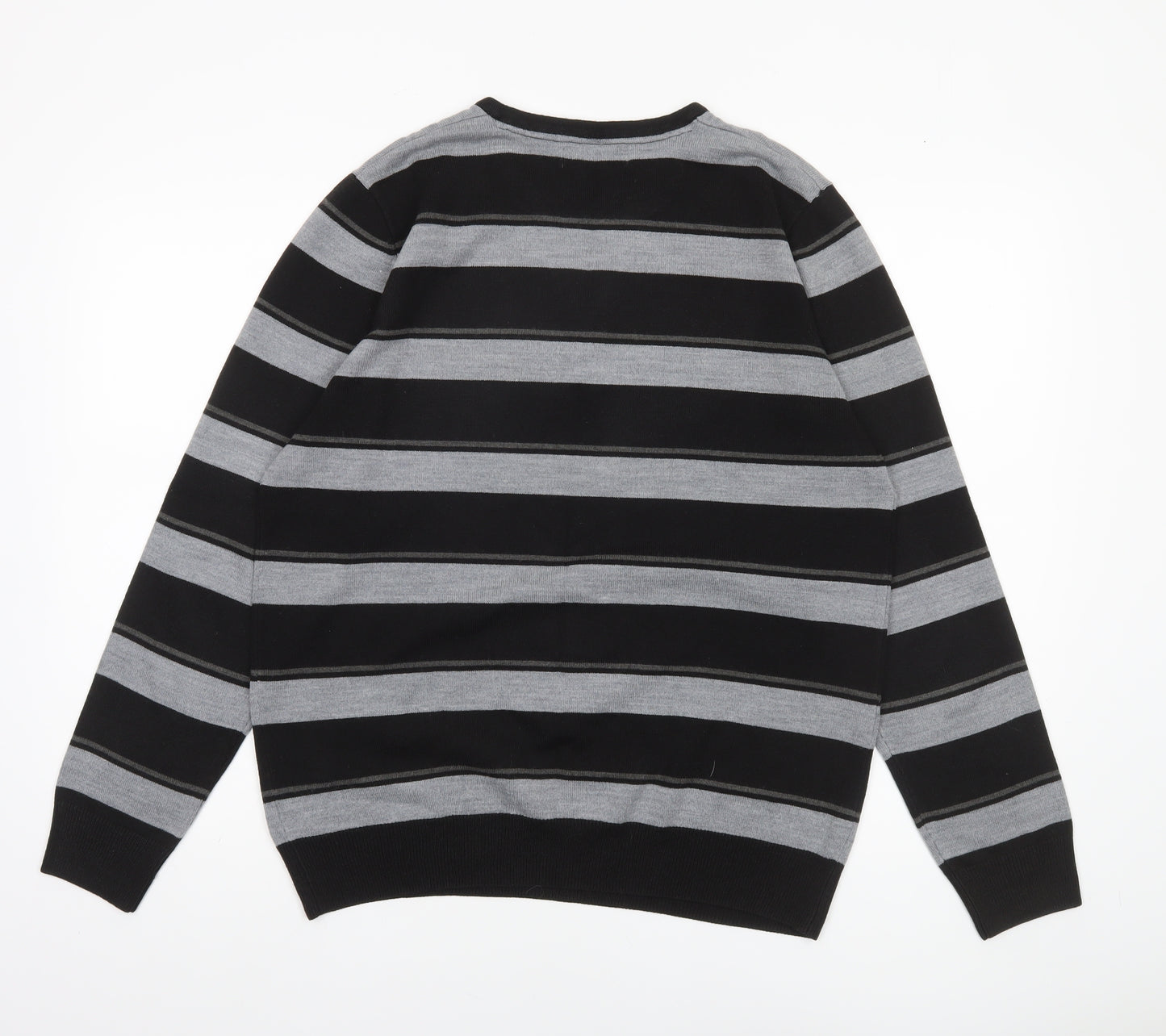 Burton Men’s Black Grey Striped Henley Jumper Size L Acrylic Knit