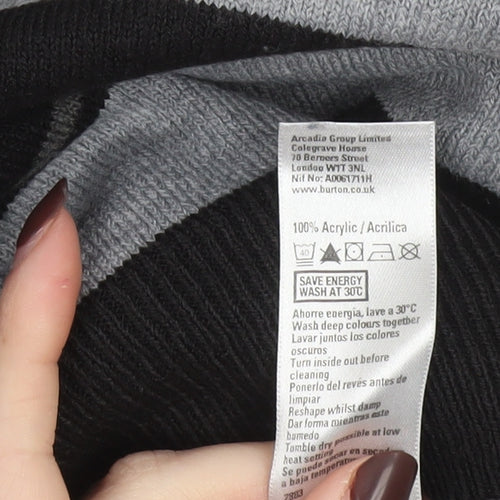 Burton Men’s Black Grey Striped Henley Jumper Size L Acrylic Knit