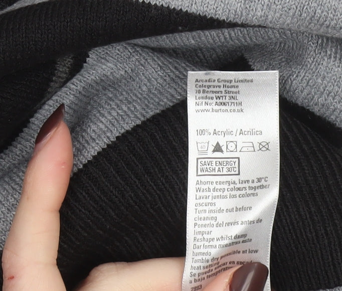 Burton Men’s Black Grey Striped Henley Jumper Size L Acrylic Knit