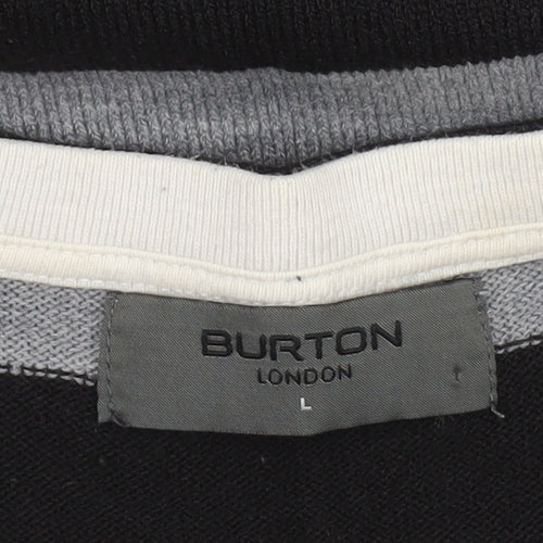 Burton Men’s Black Grey Striped Henley Jumper Size L Acrylic Knit