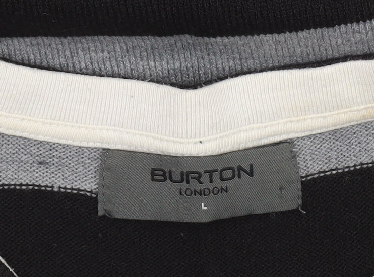 Burton Men’s Black Grey Striped Henley Jumper Size L Acrylic Knit
