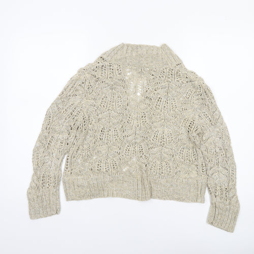 TU Women’s Beige Open-Knit Collared Cardigan Size 12
