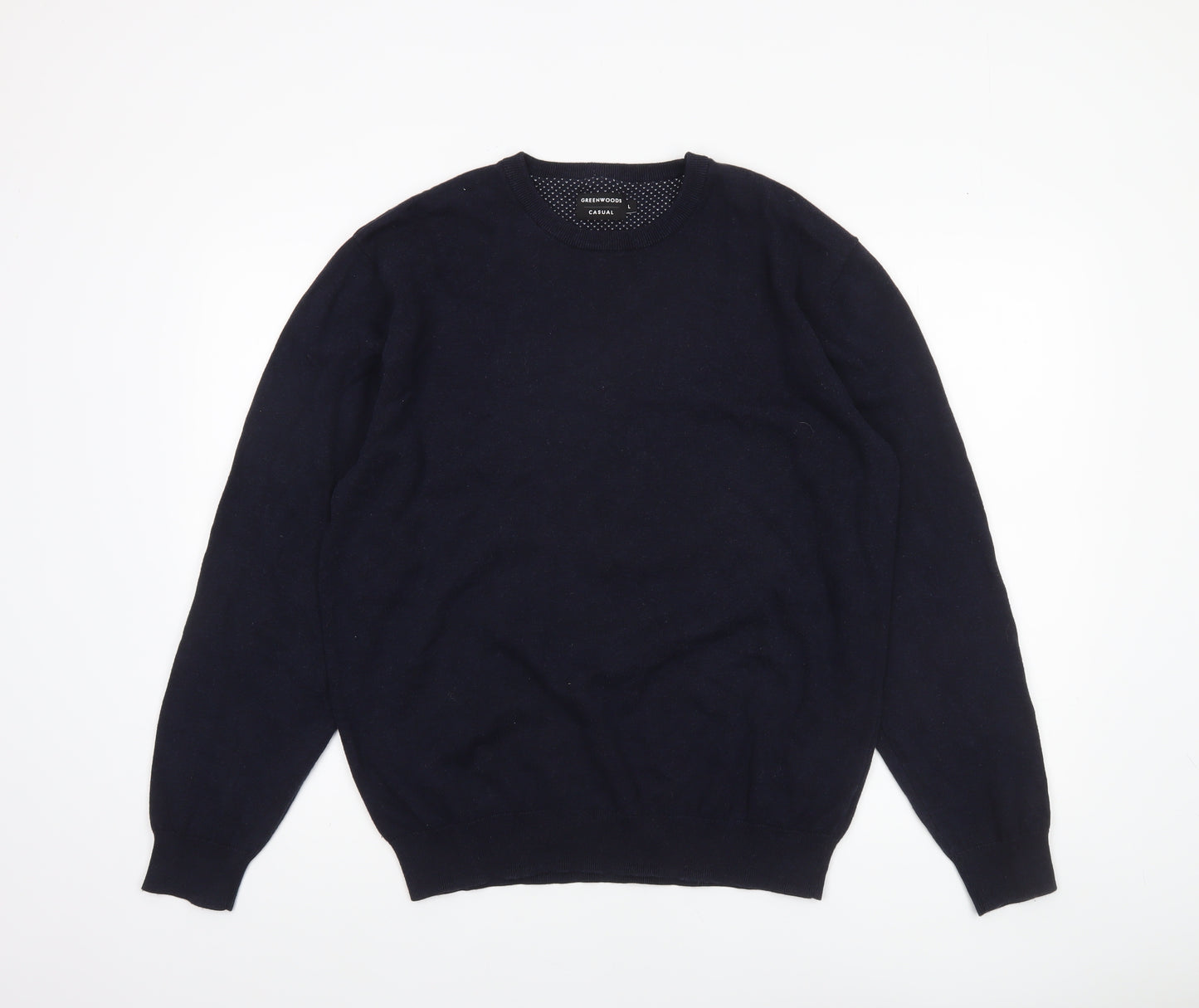 Greenwoods Men’s Blue Cotton Crew Neck Pullover Jumper Size L