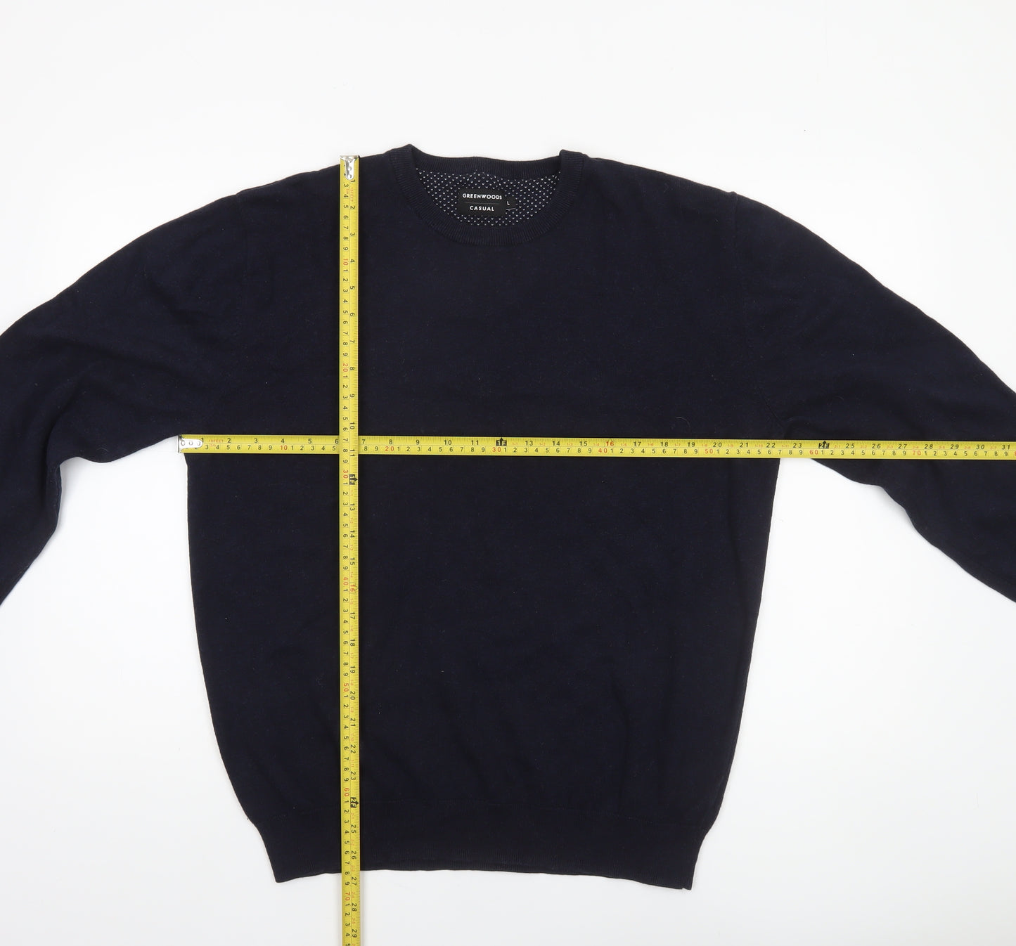 Greenwoods Men’s Blue Cotton Crew Neck Pullover Jumper Size L