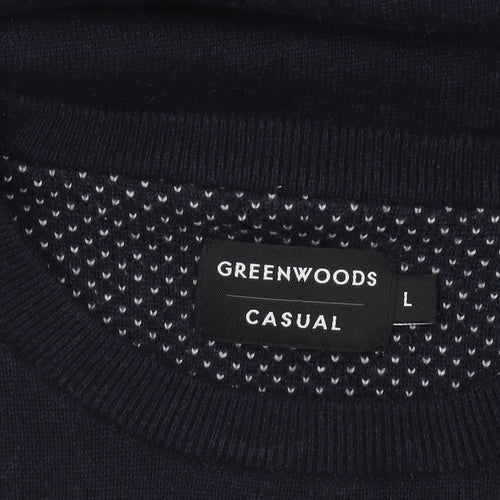 Greenwoods Men’s Blue Cotton Crew Neck Pullover Jumper Size L
