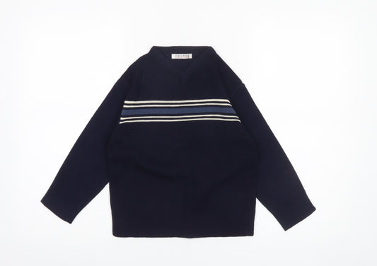 George Boys Navy Striped V-Neck Jumper 5-6 Years Acrylic Knit