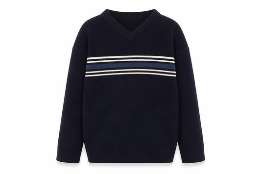 George Boys Navy Striped V-Neck Jumper 5-6 Years Acrylic Knit