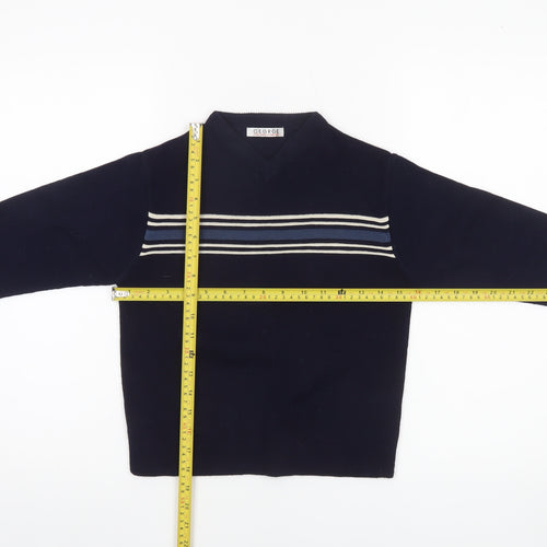 George Boys Navy Striped V-Neck Jumper 5-6 Years Acrylic Knit