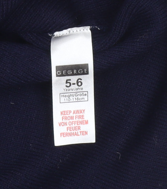 George Boys Navy Striped V-Neck Jumper 5-6 Years Acrylic Knit