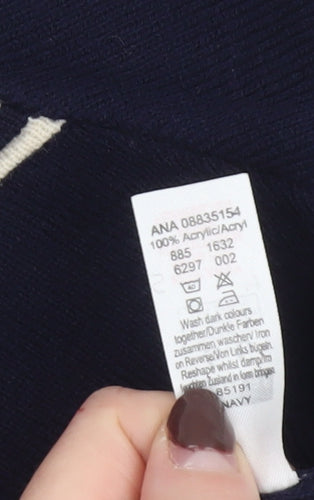 George Boys Navy Striped V-Neck Jumper 5-6 Years Acrylic Knit