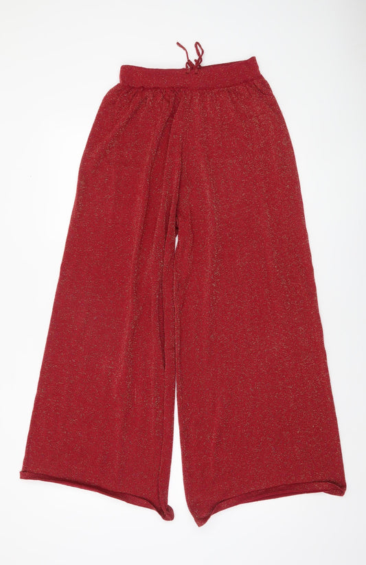 ETHNIC Womens Red Sparkly Wide-Leg Trousers Size M
