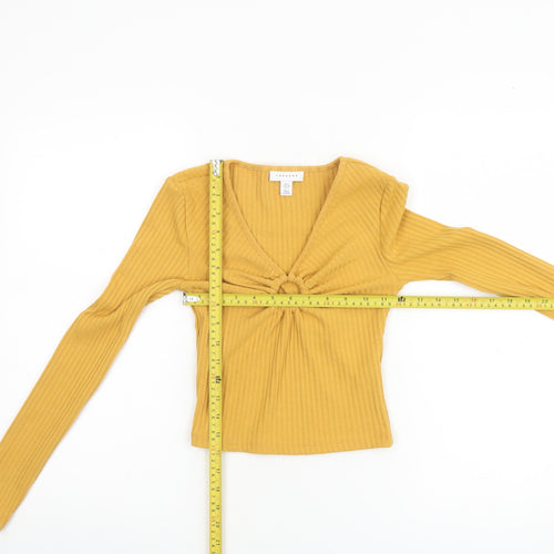 Topshop Women Yellow V-Neck Ribbed Slim Fit Long Sleeve Jumper Size 6