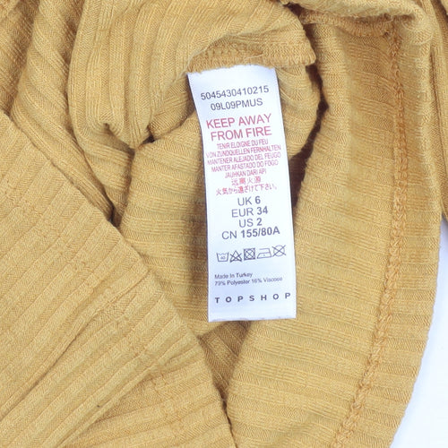 Topshop Women Yellow V-Neck Ribbed Slim Fit Long Sleeve Jumper Size 6