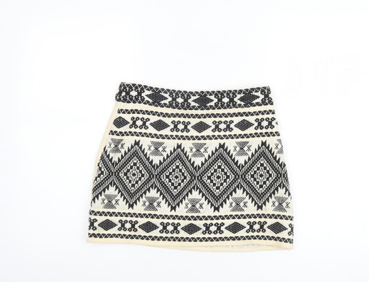 Topshop Women’s Beige Black Aztec Mini Knit Skirt Size 6