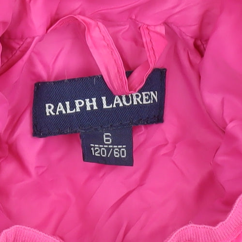 Ralph Lauren Girls Pink Quilted Down Puffer Jacket Size 6 Years