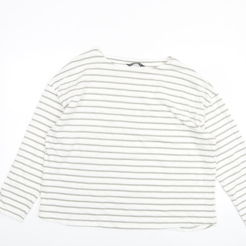 Dunnes Women’s White Grey Striped Long Sleeve Cotton T-Shirt Size L