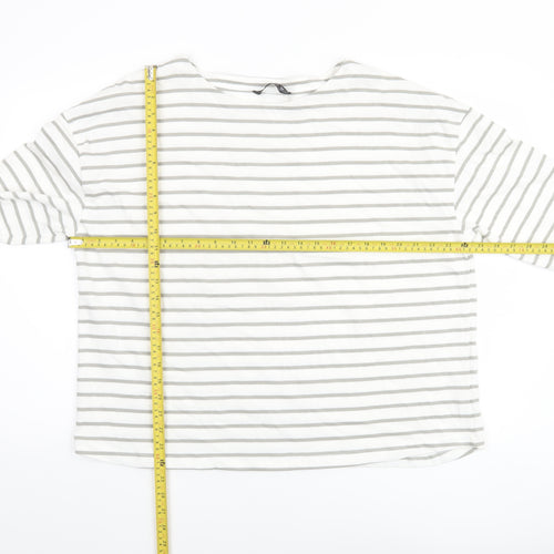 Dunnes Women’s White Grey Striped Long Sleeve Cotton T-Shirt Size L