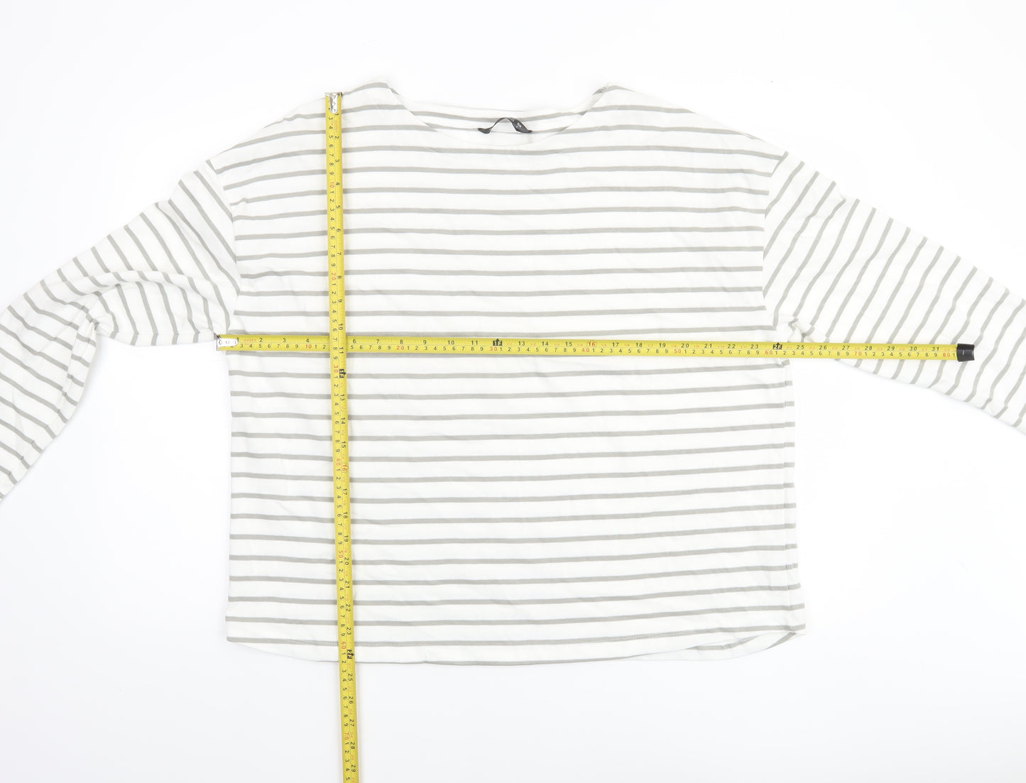 Dunnes Women’s White Grey Striped Long Sleeve Cotton T-Shirt Size L