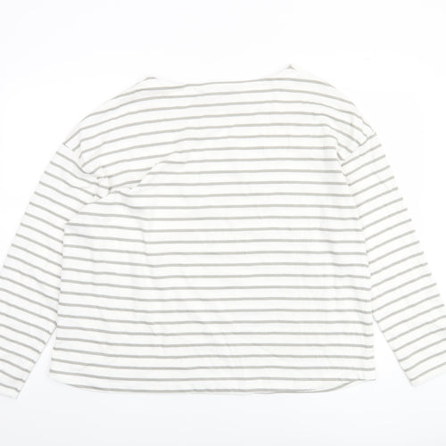 Dunnes Women’s White Grey Striped Long Sleeve Cotton T-Shirt Size L
