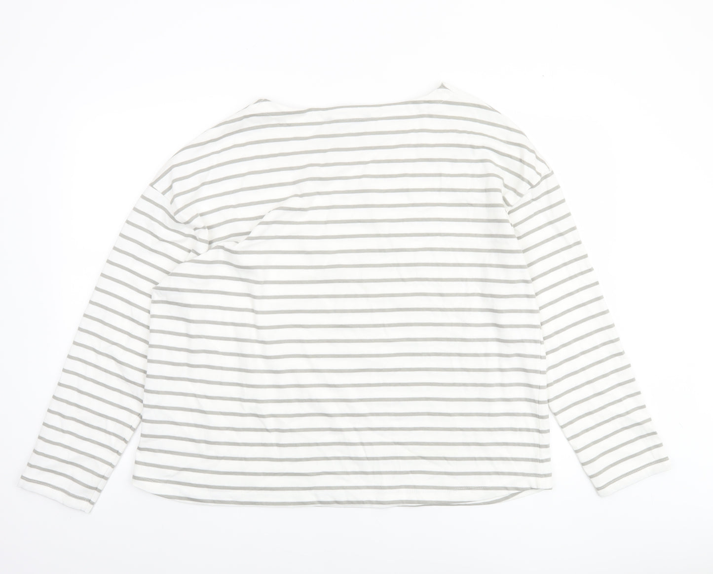 Dunnes Women’s White Grey Striped Long Sleeve Cotton T-Shirt Size L