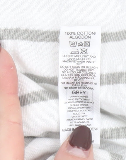 Dunnes Women’s White Grey Striped Long Sleeve Cotton T-Shirt Size L
