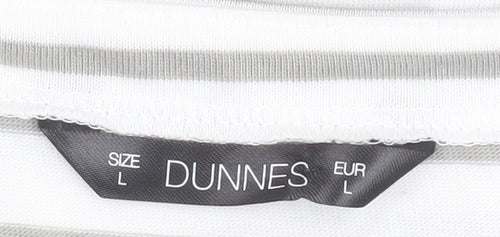 Dunnes Women’s White Grey Striped Long Sleeve Cotton T-Shirt Size L