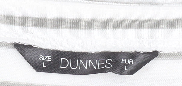 Dunnes Women’s White Grey Striped Long Sleeve Cotton T-Shirt Size L