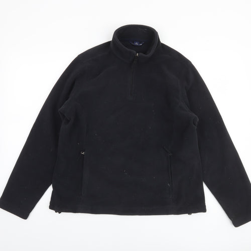 Lands' End Women Black Fleece 1/4 Zip Pullover Sweatshirt Size 10-12