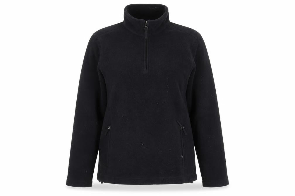 Front view of Lands' End Women Black Fleece 1/4 Zip Pullover Sweatshirt, size 10-12